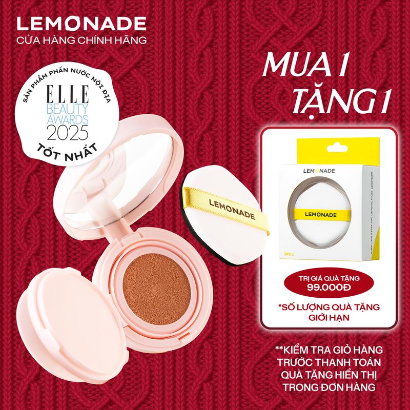 MUA 1 TẶNG 1 MUA 01 Phấn nước siêu kiềm dầu Lemonade Supermatte Cushion 15g TẶNG 01 Bộ 3 Bông Phấn Tán Nền