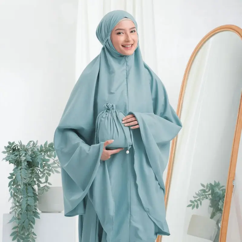 Dzakiyya - Mukena Aura  2in 1 Travelling Bahan Katun Atasan Lembut Nyaman Panjang Wanita Muslim Hitam Dewasa 4