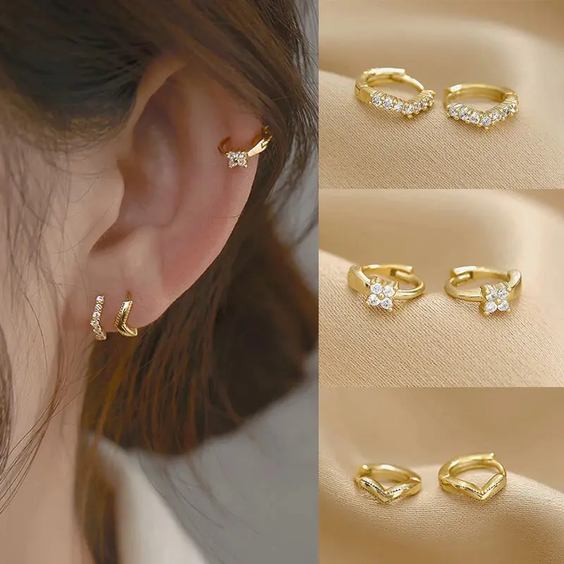 Khuyên Tai Tròn Hoa Họa Tiết Nhỏ Sáng Bóng, Dành Cho Phụ Nữ Và Trẻ Em Gái, Thời Trang, Thích Hợp Cho Bữa Tiệc, Bông Tai Sang Trọng Quyến Rũ Hoa Tai Kim Tuyến