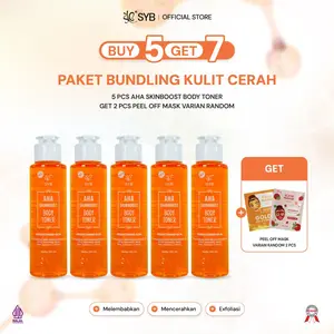 Bundling Hemat 5pc Get 7pc New SYB Body Toner - Toner Badan Angkat Daki [ 5pc AHA Toner 100ml + 2pc Pell Off Mask Sachet Varian Random )