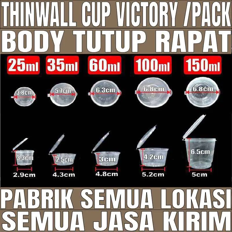 Thinwall Cup Rapat 25ml 35ml 60ml 100ml 150ml Per Pack Bulat Cup Sambel n Cup Puding Plastik JSP Sby