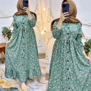 Gamis serut motif kancing muslimah panjang Wanita rempel busui dress mewah lebaran