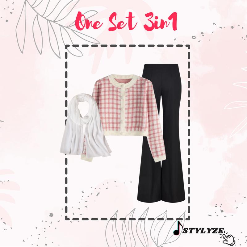 Delona Hijab Set 3in1 Cardigan / Celana Cutbray / Pashmina Setelan Anak Remaja Wanita import Kekinian SZ26 1