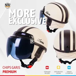 NV Helm Anak Laki-laki Perempuan Unisex Usia 1-5 Tahun Retro Chips Kualitas Premium Terbaru Garis Premium dengan Visor Glass Included dan Excelen Gloss Coating Packing Kardus