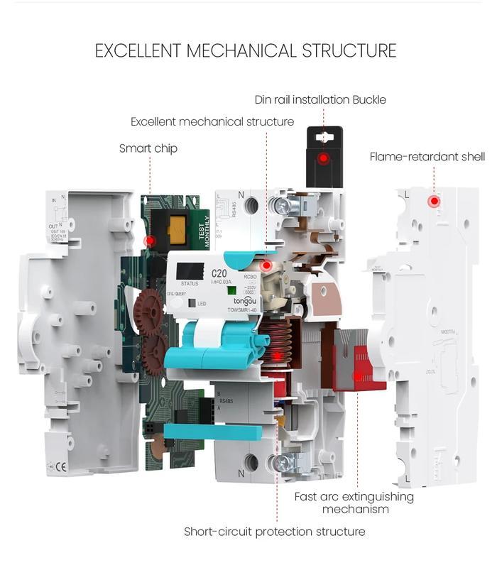 TUYA WIFI RCBO LED Adjustable Smart Circuit Breaker Residual Current Circuit Breaker With Over Current and Leakage Protection