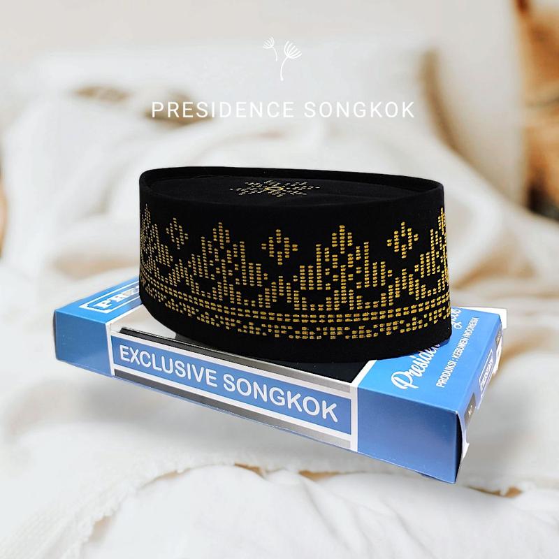 Product Introduction of Peci Songkok Kopiah Hitam Motif Songket Batik Warna Gold tinggi 9cm Murah Berkualitas -Peci pria model terbaru Anak dan Dewasa Laki-laki Sholat Bisa Bayar di Tempat COD Muslim Gold Nyaman 4