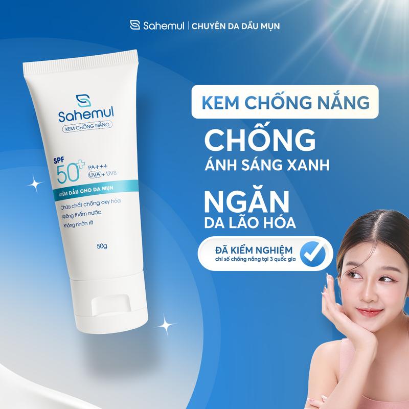 Kem Chống Nắng Chống Ánh Sáng Xanh Ngăn Da Xỉn Màu Finish Mỏng Nhẹ Sahemul 50g Skincare Chống Lão Hóa