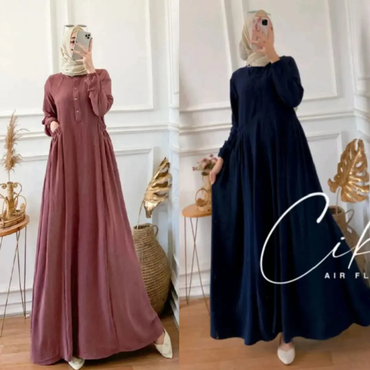 [BUNDLE 2 PCS] RDAFA GAMIS CIKA CRINKLE AIRFLOW PREMIUM Wanita Gamis Lebaran Cokelat Mahogany Hitam