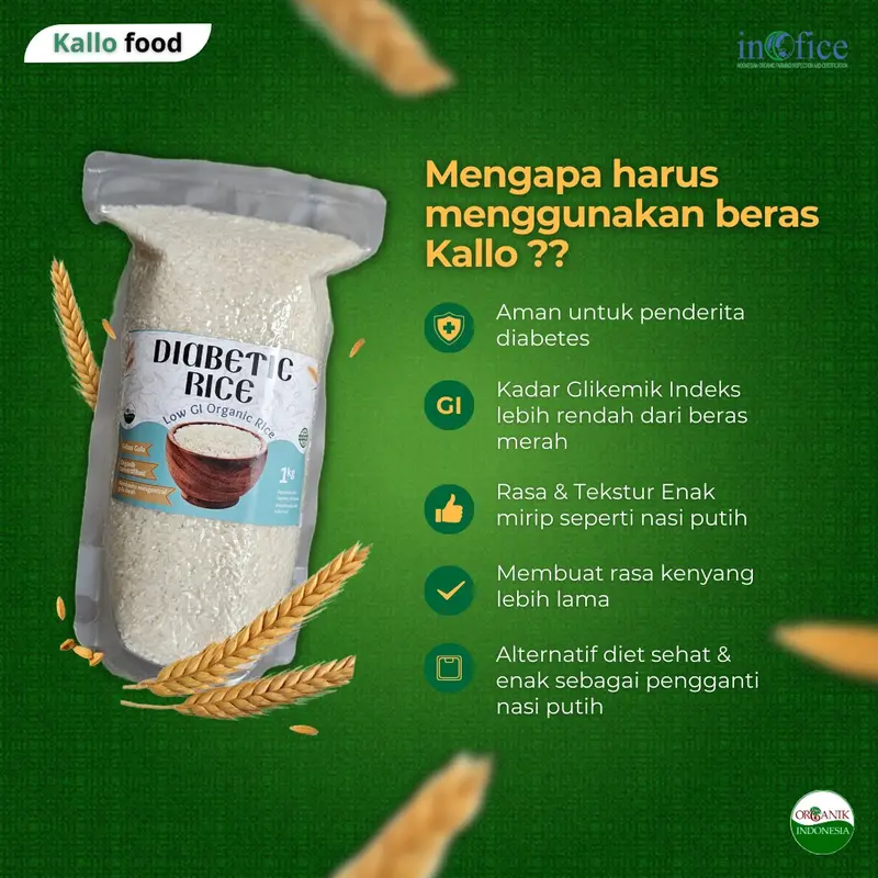 Beras Kallo 1kg | Beras Diabet Organik | Beras Rendah Glikemik Indeks | Diabetic Rice 1