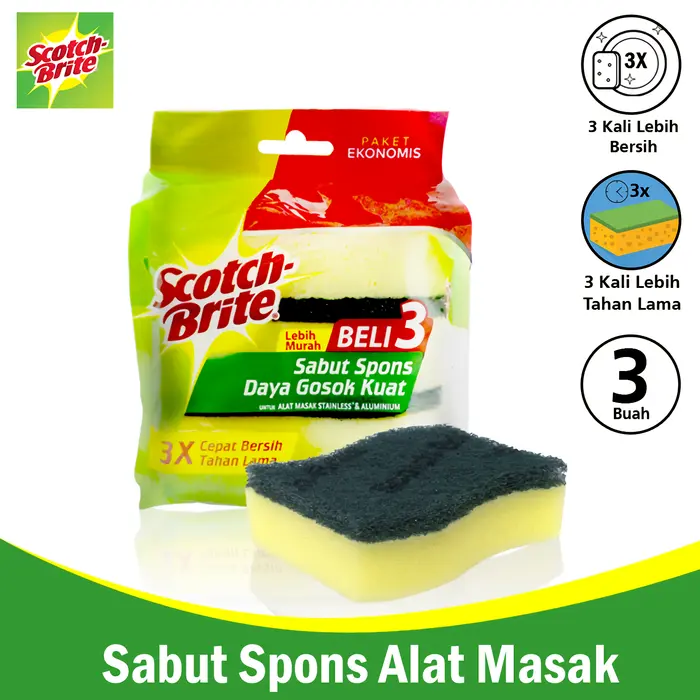 3M Scotch Brite 3 Pcs Sabut Spons Hijau Cuci Piring ID 30P3 0