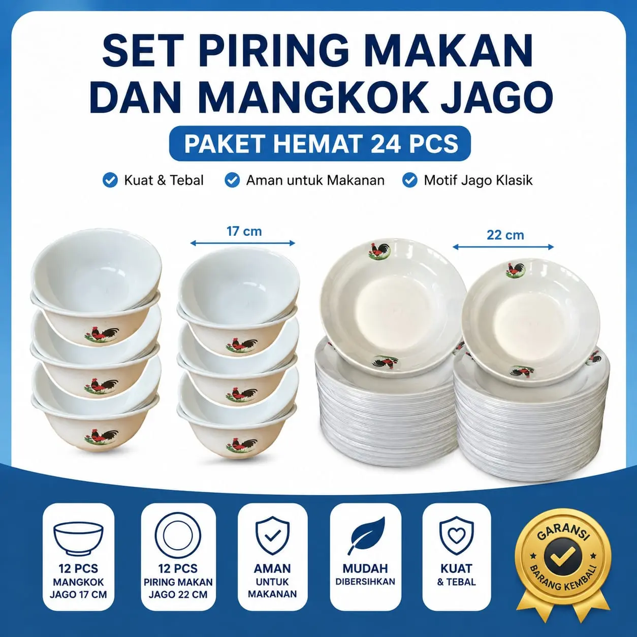 PAKET HEMAT 12 PIRING + 12 MANGKOK beart 1 kg - BPA FREE Makan Plastik Putih Kitchenware