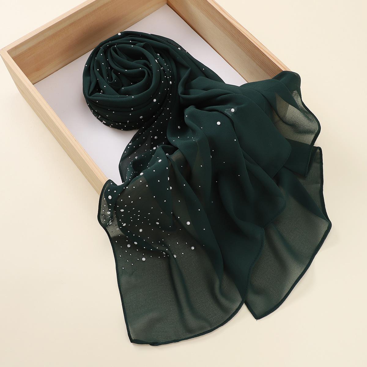 Malaysia Indonesia Pearl Chiffon material Baotou scarf rhinestone porcelain decorative fashion headscarf_voghion.com