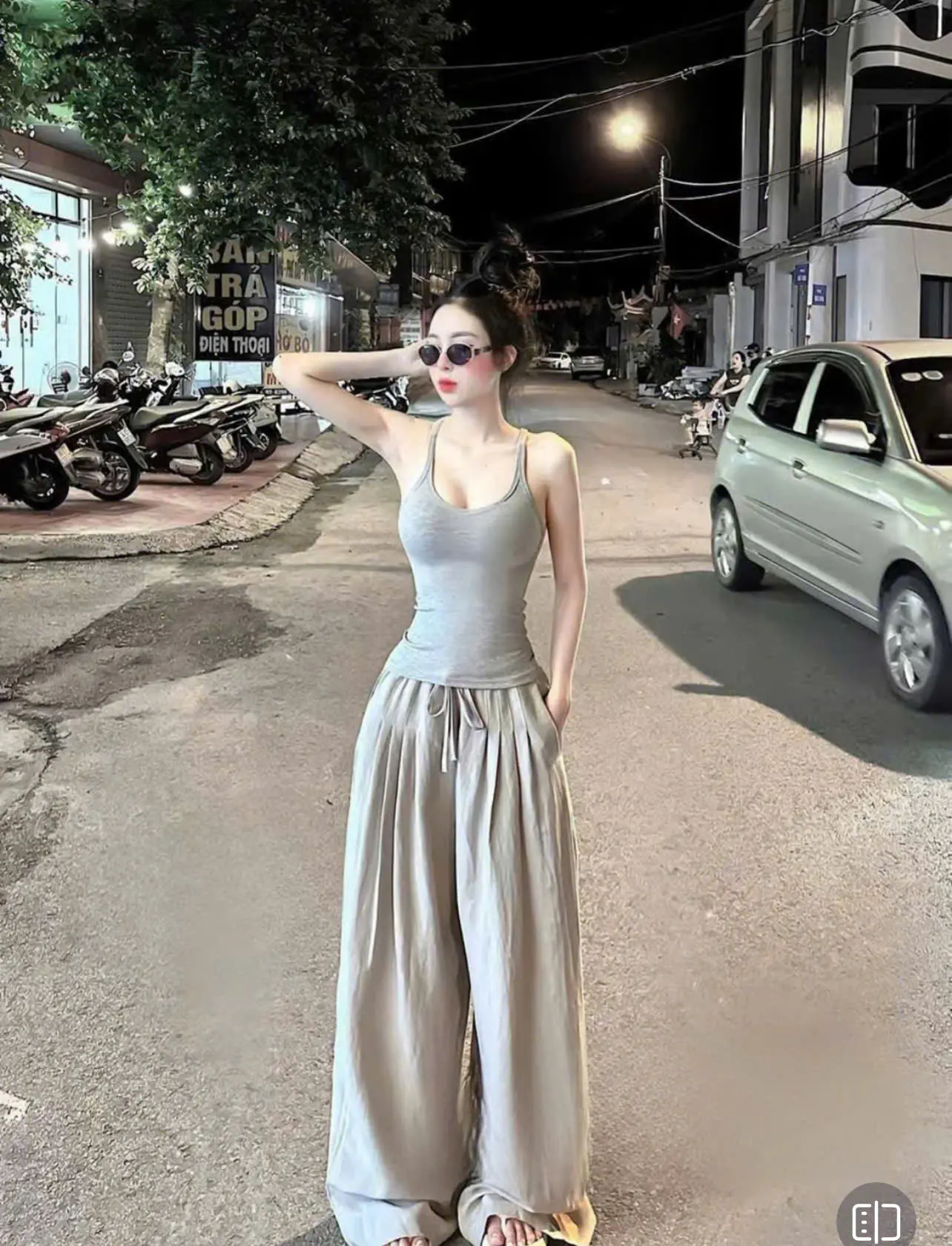 Set bộ ba lỗ, dây mix quần suông bồng bí, 3 màu đen, vàng, ghi | BigBuy360 - bigbuy360.vn