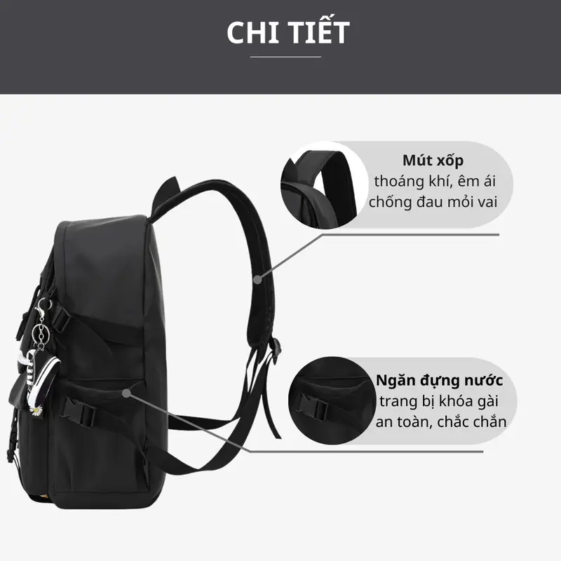 Balo nam nữ thời trang trượt nước cao cấp LAZA Rosy Backpack 496 ( KHÔNG KÈM MÓC KHÓA ) 5
