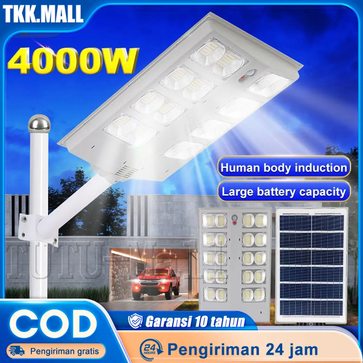 【Ready Stock】Lampu Tenaga Surya Lampu Jalan Tenaga Surya saat malam hari Lampu Sorot 4000w Kapal Cumi Mode Sensor Lamp Menyala Saat Ada Orang Lampu Mati Saat Orang Pergi Anti Air Dan Anti Petir Menyala Selama 15 jam Menerangi Sepanjang Malam