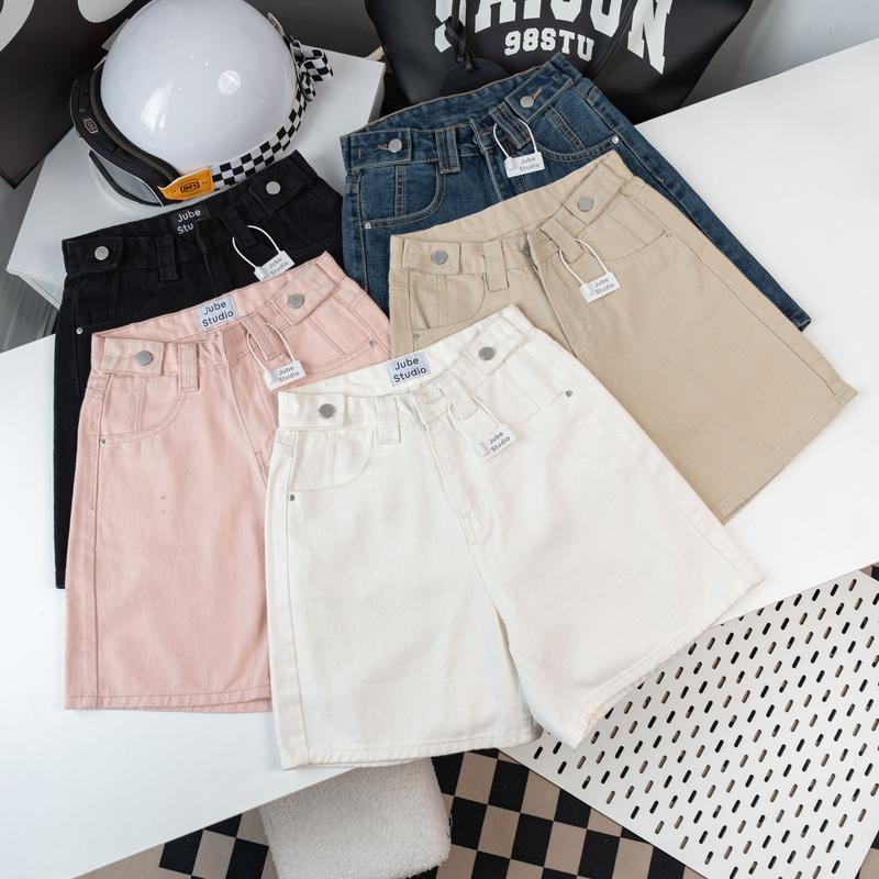 Quần Ngố Jean Nữ Ống Rộng JUBE Lưng Cao Kiểu Dáng Trơn Dây Đai Kiểu Thời Trang