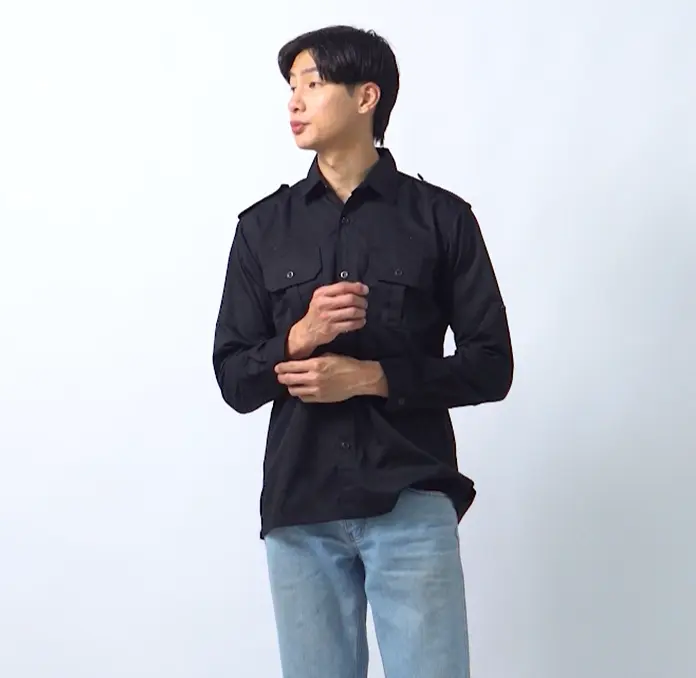 Eliter Workwear - Baju PDH Warna Hitam  PDL Lengan Panjang Seragam Kerja Lapangan Hem Atasan Tactical