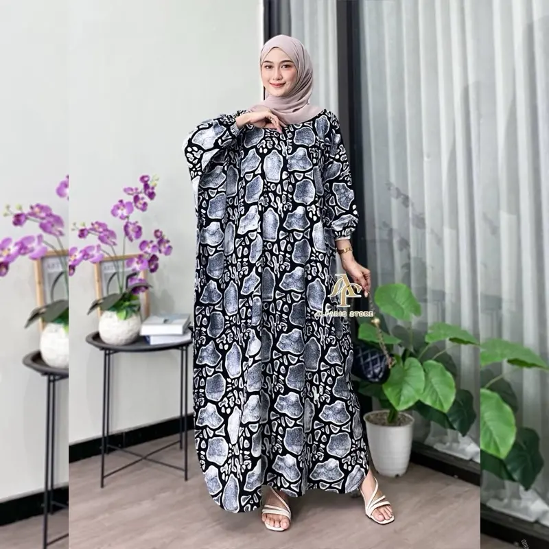 Kaftan Rayon Jumbo Motif Aruna Ginola Roma Belia Naomi Ld 180 cm Muslim Panjang Wanita Nyaman Gamis 3