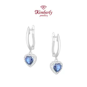 Anting Berlian Gantung Love Batu Blue Sapphire KER1172256 - Kimberly Jewellery
