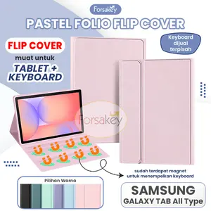 ( MUAT TABLET + KEYBOARD ) Folio Case untuk Samsung Galaxy Tab S11 S10 S9 S8 S7 FE Plus S6 Lite A11 A11+ A9 A9+ A8 A7 8.7 10.1 10.4 10.5 10.9 11 12.4 13.1 Inch Wifi LTE 5g Flip Casing Book Cover Sarung Kesing Pastel Estetik Aesthetic OPT