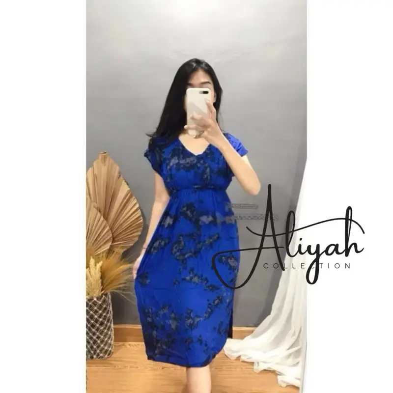 Daster Manohara Abstrak Bali Realpict - Gaun Wanita Casual Midi Hitam - Baju, Dress, Pesta, Dewasa, Panjang Tebal Tidur Pendek 4