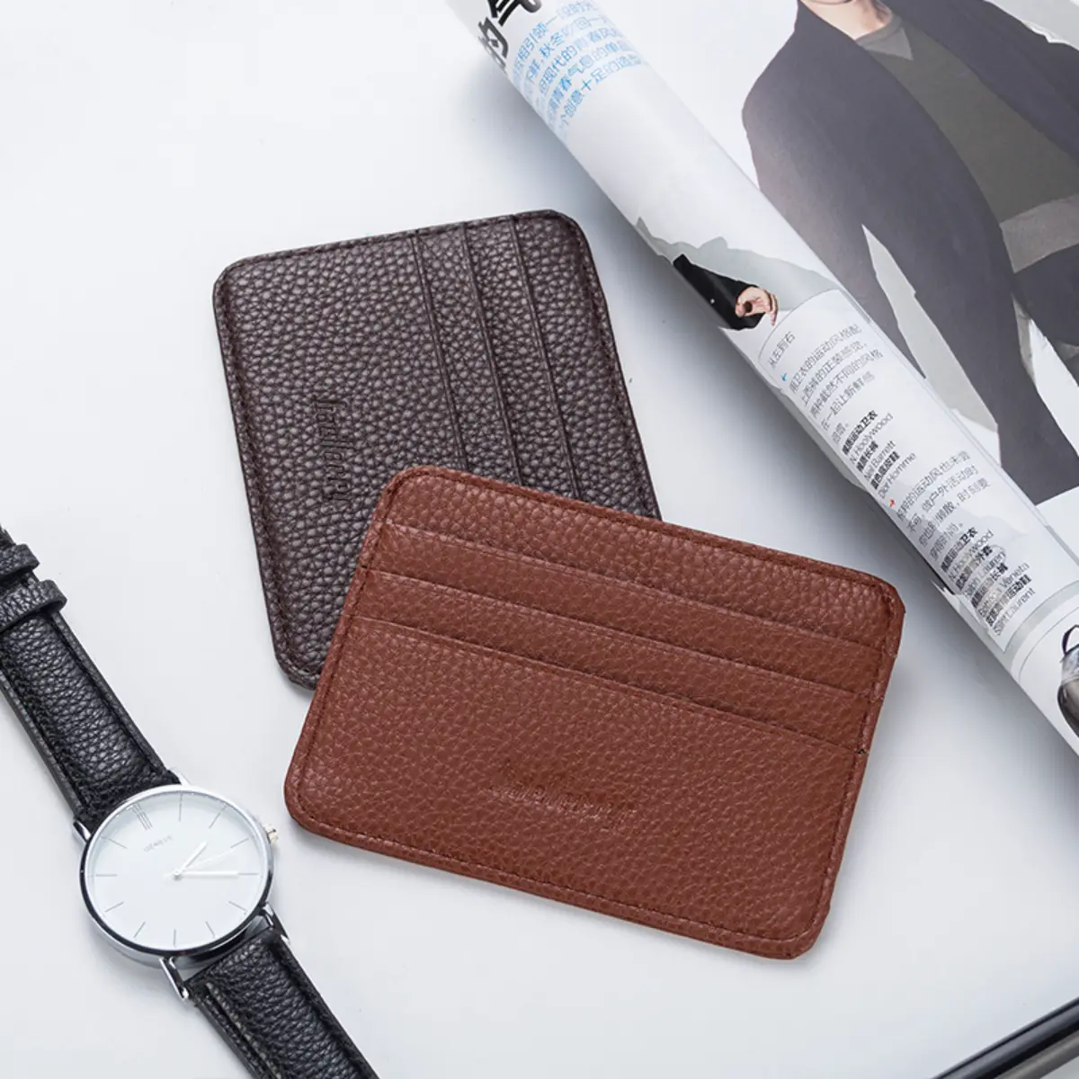 Baellerry Korean-Style Men's Card Holder - Slim Multi-Slot Wallet for IDs/Tickets/Cards, Compact & Trendy