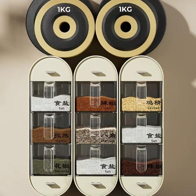 Wall hanging free punch seasoning box Household kitchen shelf Salt and MSG seasoning combination set seasoning bottle storage box Smooth Utensils  Pepper 3