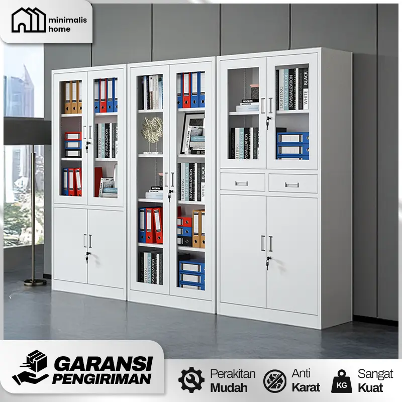 [TERMURAH] LEMARI ARSIP BESI CABINET KANTOR PINTU KACA - Lemari Kabinet Penyimpanan Berkas Dokumen Karyawan