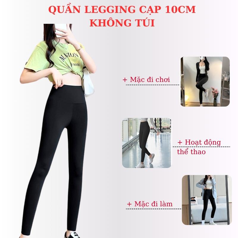 Quần Legging Nữ Cạp Cao 10CM Ôm Fit Body Màu Đen Dáng Dài Tập Thể Thao Yoga Hách Eo Tôn V3 không túi QL015