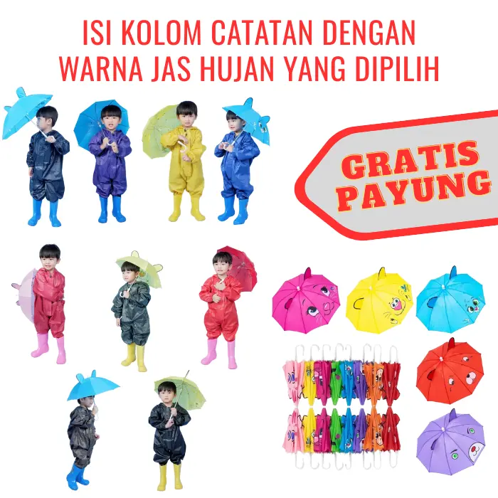 PAKET JAS HUJAN JUMPSUIT ANAK DAN PAYUNG ANAK KUPING MINI KARAKTER 6