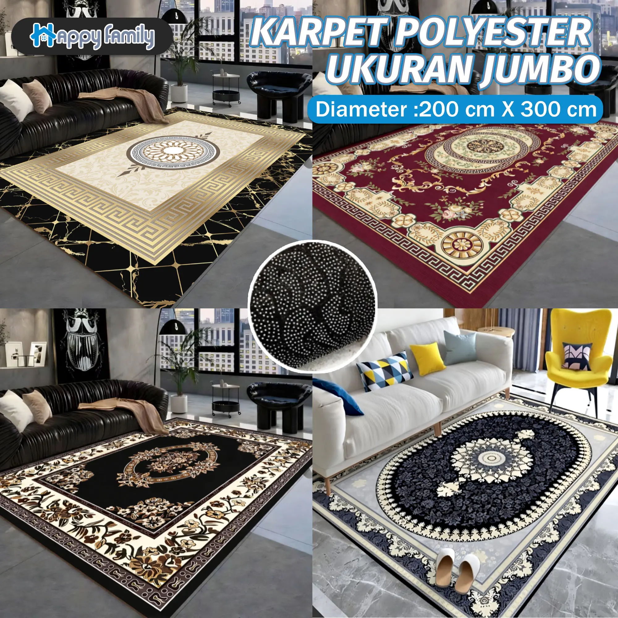 (HF) LOKAL Karpet Permadani PREMIUM 200x300cm Polyester Motif Beragam PREMIUM