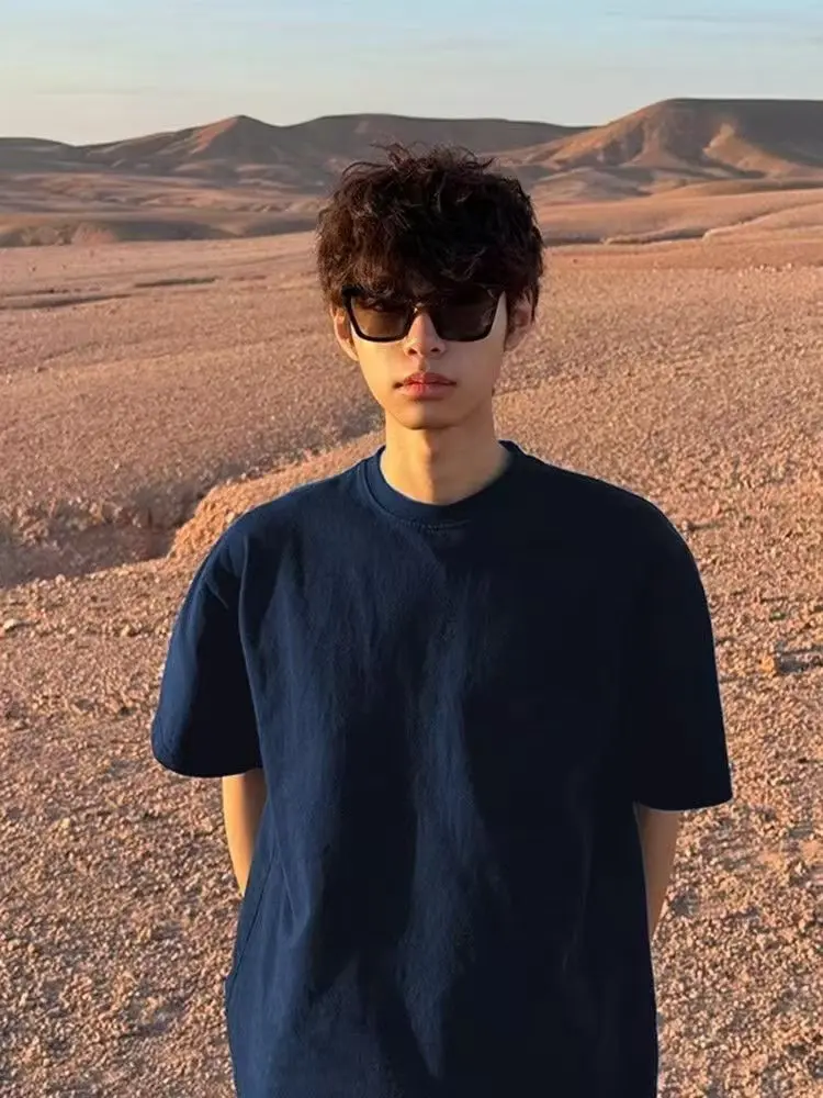 230g heavy Xinjiang cotton show white durable moonlight blue navy blue short-sleeved T-shirt summer relaxed breathable comfortable cotton top male and female civil servants