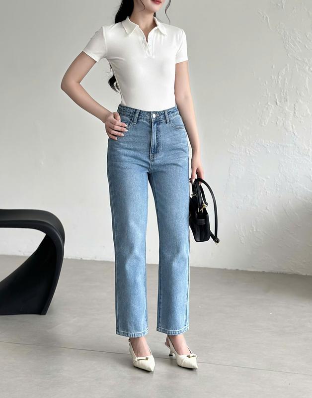 Rede Quần Jeans Nữ Ống Đứng Cạp Cao Tôn Dáng Vải Cotton Dày Dặn Không Co giãn Form Chuẩn Trẻ Trung Sành Điệu RB-02