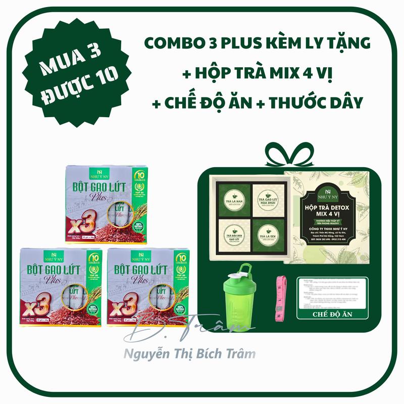 [Mua 3 Được 10] Mua 3 Hộp Bột Gạo Lứt Plus X3 Như Ý NY Kèm Ly [ tặng hộp trà mix 4 vị+ Thước Dây+ Chế Độ Ăn]