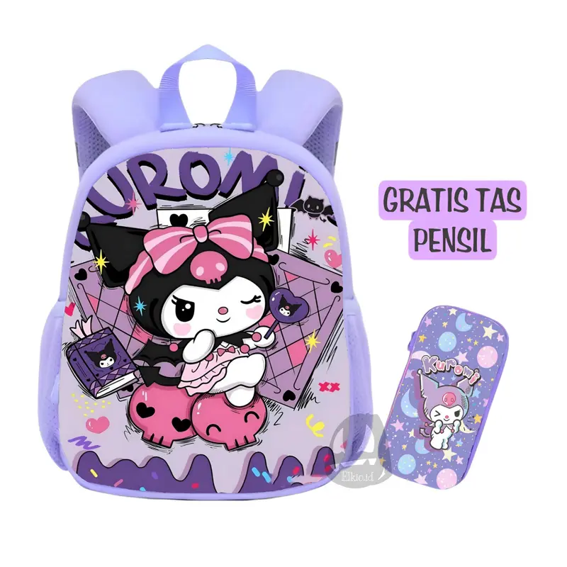 Tas Ransel Karakter Cartoon Kuromi Labubu / Tas Anak Perempuan Sekolah Paud TK Motif Kartun / Fashion Anak Wanita Backpack Viral Lucu Kekinian 1