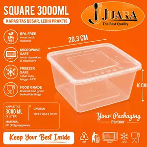 Thinwall Kotak Makan Plastik 3000ml SQ Food Container / Box Microwave Persegi / Square