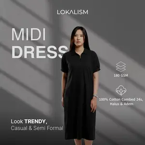 Lokalism Midi Dress Wanita 100% Cotton Combed 24s Premium 180 GSM Lembut dan Trendy | Reactive Black
