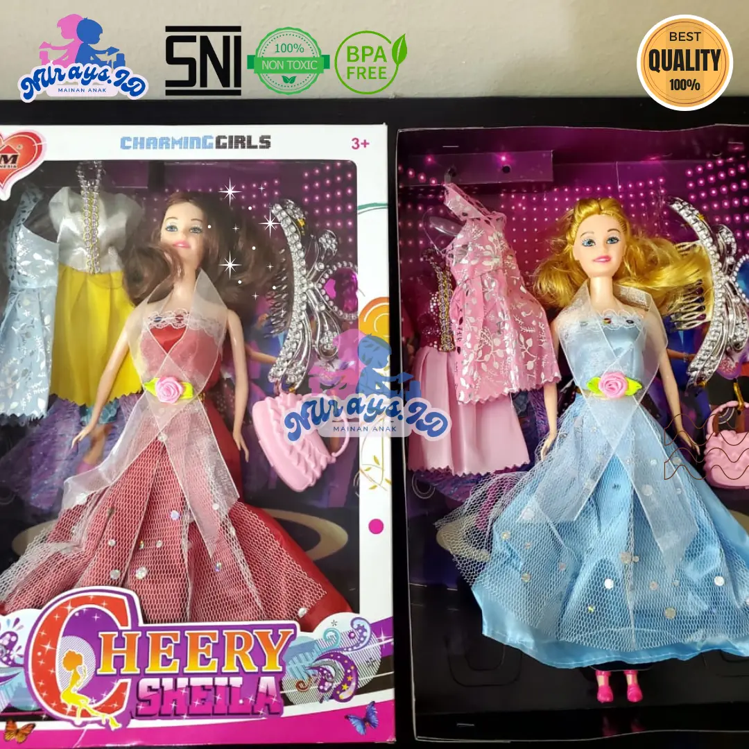 Mainan Anak Barbie Cherry Shella Set Gaun Ganti Tas Dan Mahkota Cantik Karet Perempuan mobil
