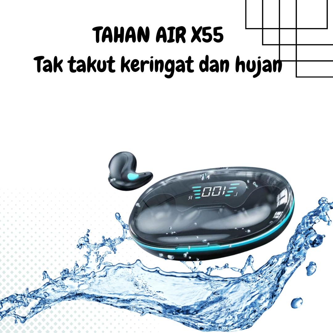 X55 TWS Headset Bluetooth Earphone Earbud Nirkabel Tak Terlihat dengan Layar LED Hi-Fi Quality Extra Bass Pengurang Kebisingan Kait Telinga,Cocok Untuk Touring