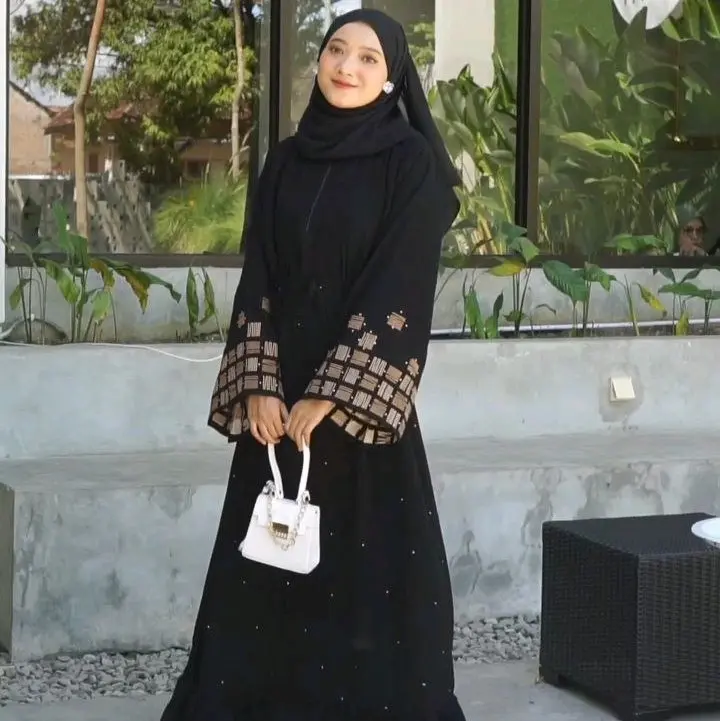 Abaya SHEFNA Hitam Bordir Busui Dress maxi gamis wanita muslimah lebaran murah elegant remaja kekinian lokal 5