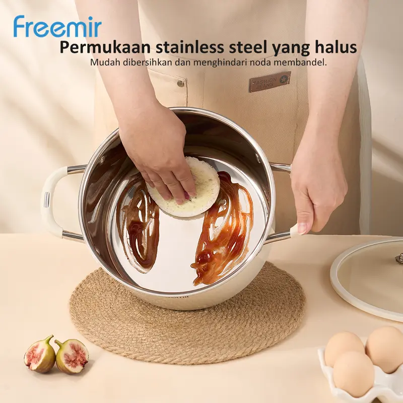 [LIVE] freemir Set Wajan Stainless 304 & 201 Food Grade Anti Karat BONUS KOMPOR LISTRIK 9 Pcs Beige 22/20/20/16/15cm Wajan Anti Lengket Alat Masak Penggorengan Lengkap Masak Gulai Kitchenware 5