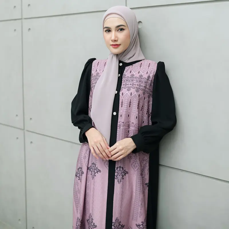 Aisyalina Id Sheena Dress Series 4 Tanpa Hijab Bahan Sutra Haniya Motif Printing Gamis Wanita Elegan 4