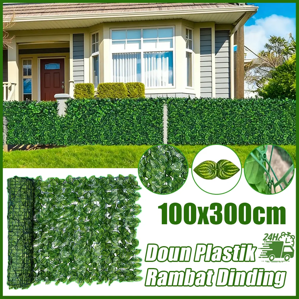 Daun Rambat Sintetis Plastik Dinding Rumput Buatan 1M*3M Daun Hias Daun Hias Ornamen Daun Pagar Artificial Hias Rambat Import Roll
