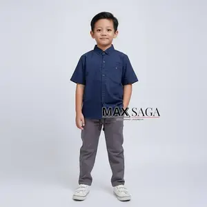 Setelan Kemeja Anak Laki laki Lengan Pendek Bahan Katun OXFORD/POPLIN dan TOYOBO Polos 4-10 Tahun dan Celana Chino Panjang Bahan Katun Nyaman dipakai Kids Baju