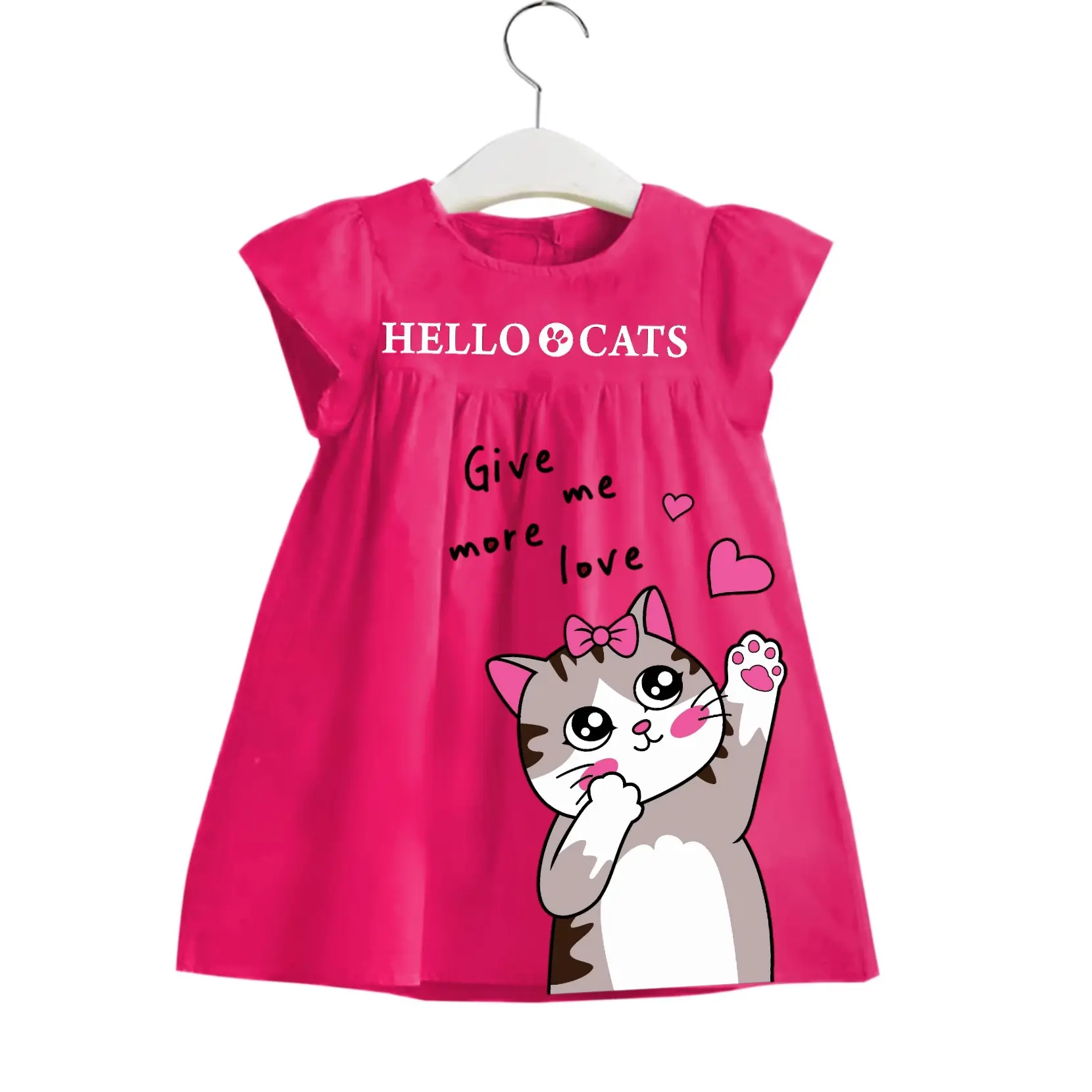 Fashion Anak/Dress Anak Perempuan Kucing 1-3 Tahun Kids Combed Katun Girls Cewek