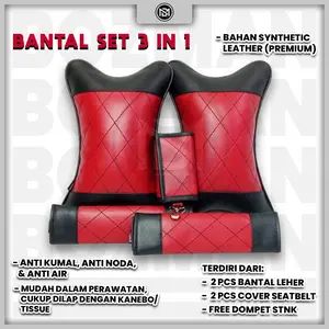 Set Bantal Mobil 3 in 1 (Premium Headrest) Inc. 2 Bantal Mobil 2 Seatbelt Dan Kunci STNK Car