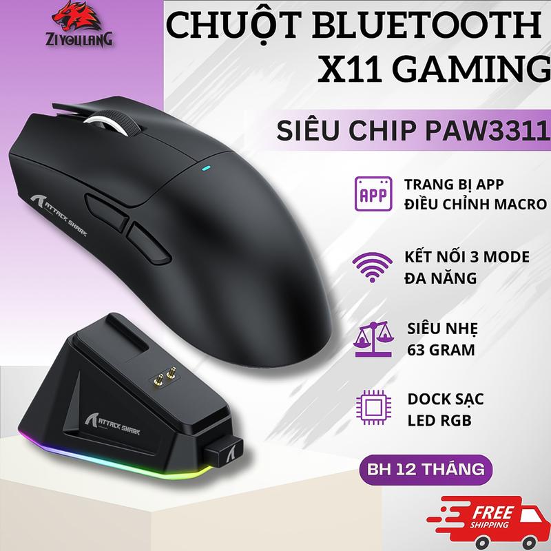 Chuột Gaming Không Dây Attack Shark X11 dock sạc / Attack Shark R1 / 3 chế độ kết nối / tặng kèm griptape