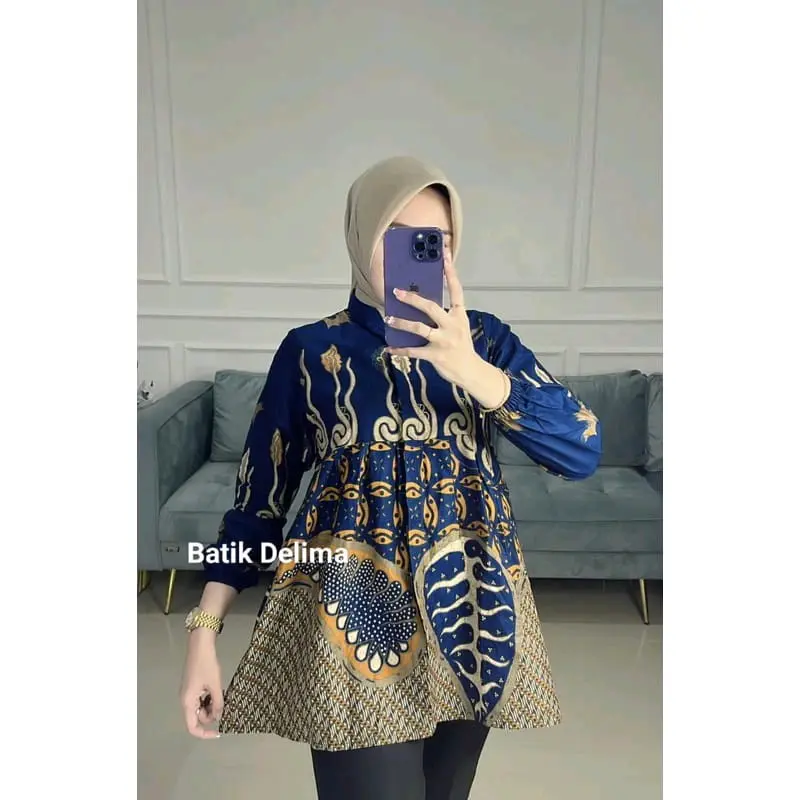 Atasan Batik Wanita Modern Terbaru Model Kekinian Terlaris Lengan Panjang Balon Formal Kain Nyaman Baju Katun Kerja Tangan