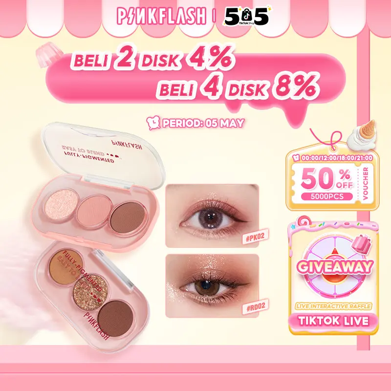 [Official] PINKFLASH 3 Shades Eyeshadow Palette Giltter High Pigment Easy To Blend Waterproof Lasting 11 Colors