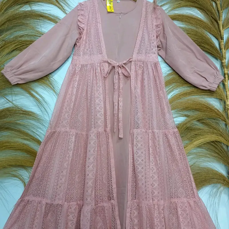 gamis anak set hijab / dress brukat anak 1